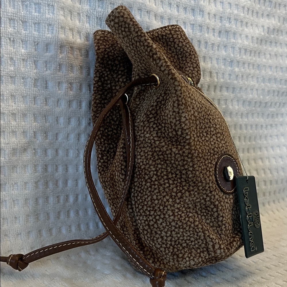 Bettina Brown Textured Drawstring Bag - Picture 4 of 10
